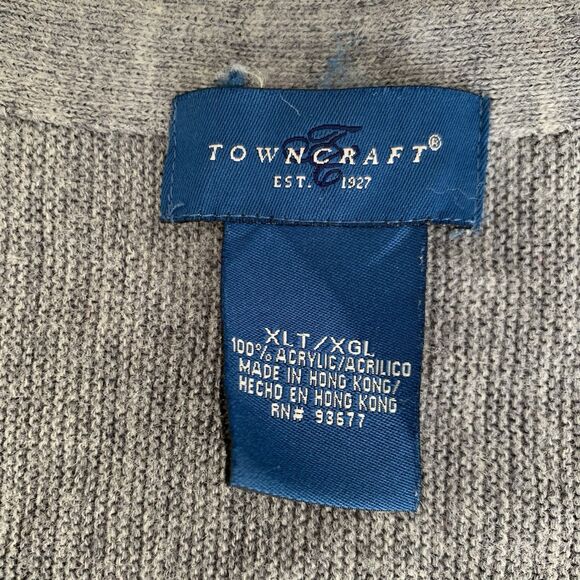 VTG Towncraft Cardigan Sweater Men XL Tall XLT Gray Button Pocket Grandpa Preppy - Picture 3 of 6